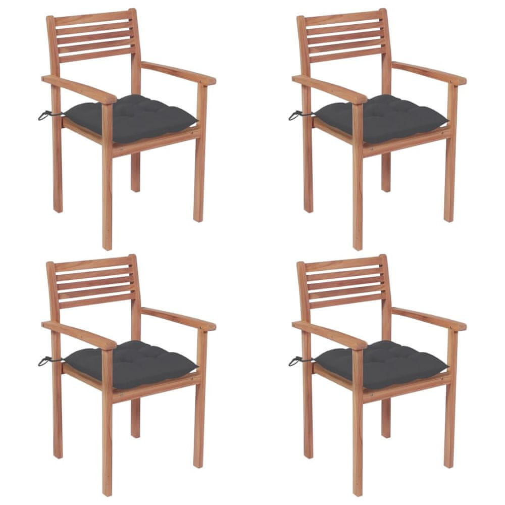 Vidaxl Záhradné stoličky 4 ks antracitové podložky teakový masív